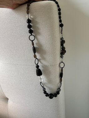 Chan Luu Long Black Beaded Necklace with Accent Rings